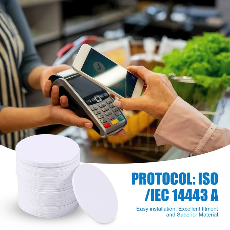 Branco PVC Moeda NFC Cartões, NFC Tags, Compatível com Todos NFC Ativado, Telefones celulares e dispositivos, 30pcs