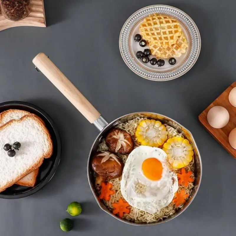 【S】Stainless Steel Soup Pot Snow Pot Flat Bottom Non-Stick Wok Solid Wood Handle With Hook Stew Pot Milk Pot Kitchen Cookware