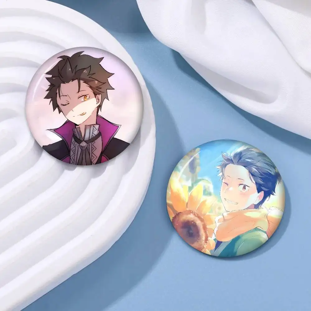 Anime Cartoon Subaru Natsuki   Cartoon Brooches Anime Badge Round Handmade Brooch Lapel Pins Jewelry For Backpack Clothes Gifts