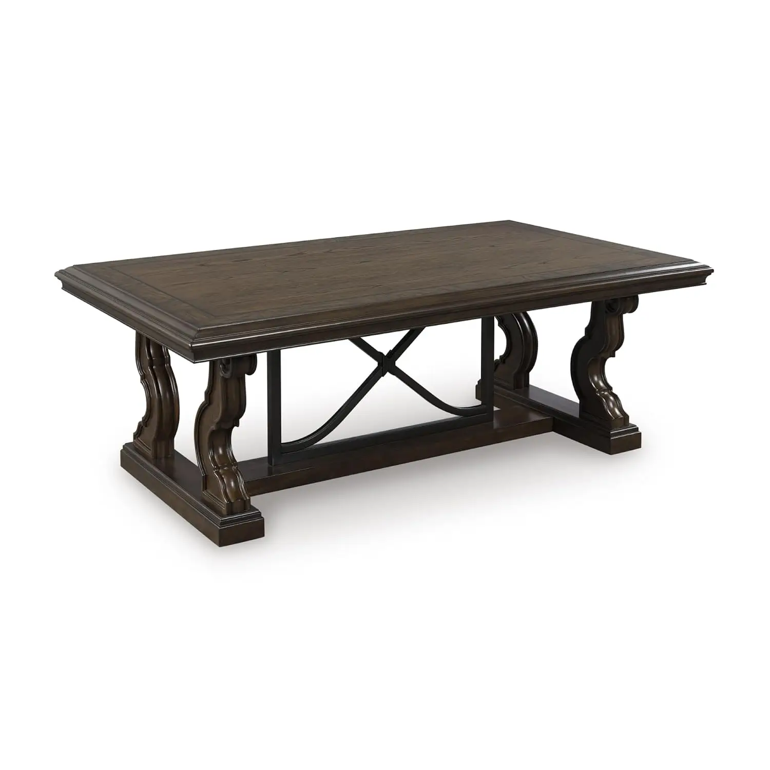 Classic Coffee Table with Trestle Base, Dark Brown, Customized