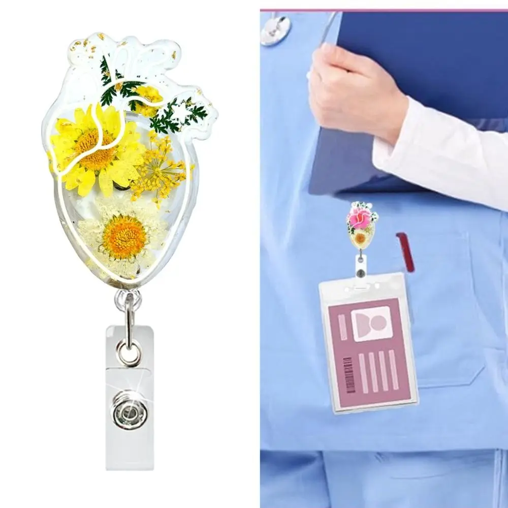 Stretchable Heart Badge Clip Fall-proof High Resilience Retractable Badge Reel Chest Card with Back Clip Nurse Badge Holder