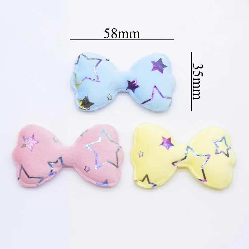 24Pcs 58*32mm Short Plush Bronzing Pattern Bow Appliques for Clothes Hat Sewing Patches DIY Baby Headwear Hair Clips Accessories