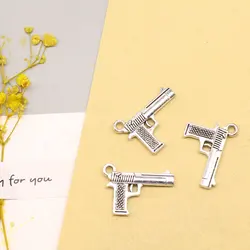 5pcs 16x24mm Pistol Charms Pendants For Jewelry Making Craft Jewelri For Woman Antique Silver Color