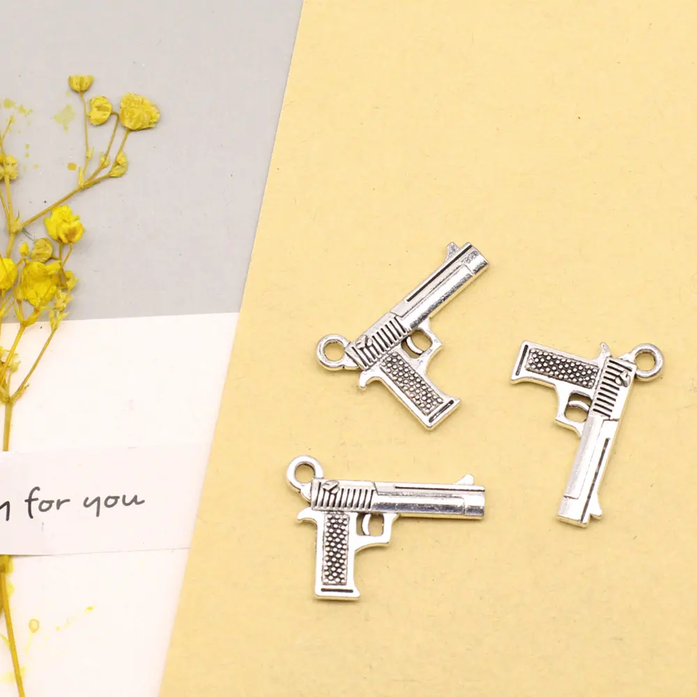 5pcs 16x24mm Pistol Charms Pendants For Jewelry Making Craft Jewelri For Woman Antique Silver Color