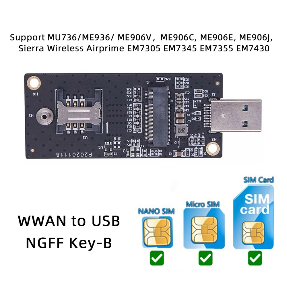 Chenyang WWAN Card NGFF M.2 Key-B to USB 3.0 Riser Card Adapter with SIM Slot for 3G/4G/5G LTE Wireless Module Modem Card