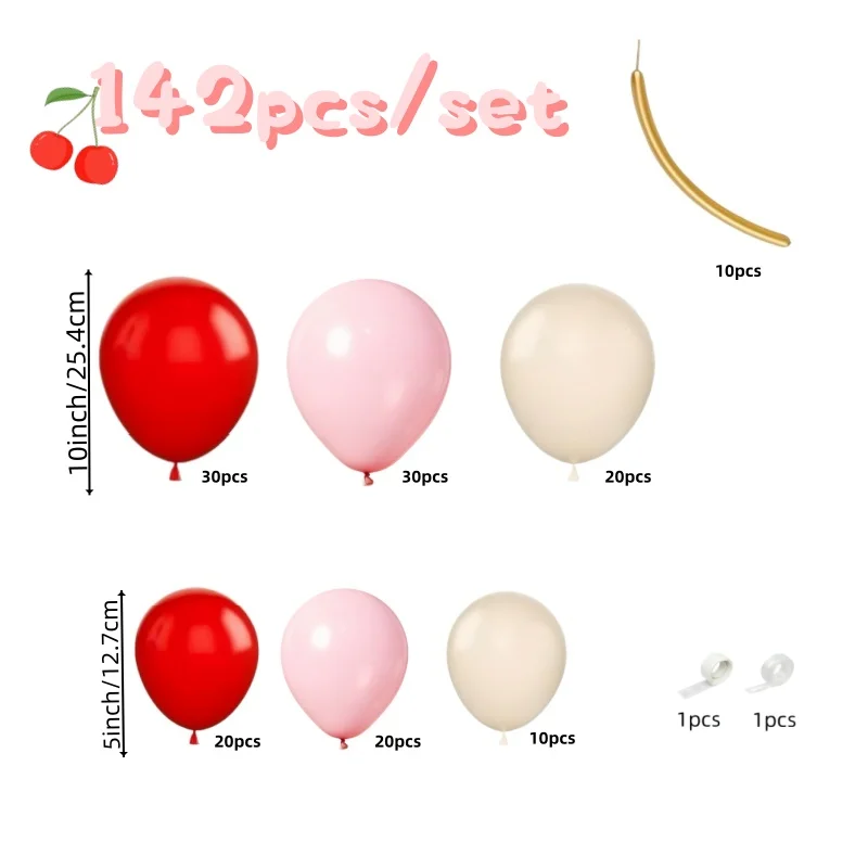 142 rote Kirschthemen-Luftballons mit Bogen-Design, inklusive stilvoller, dicker Latexballons in Rot, Pink und Weiß, ein Set – Detail 10