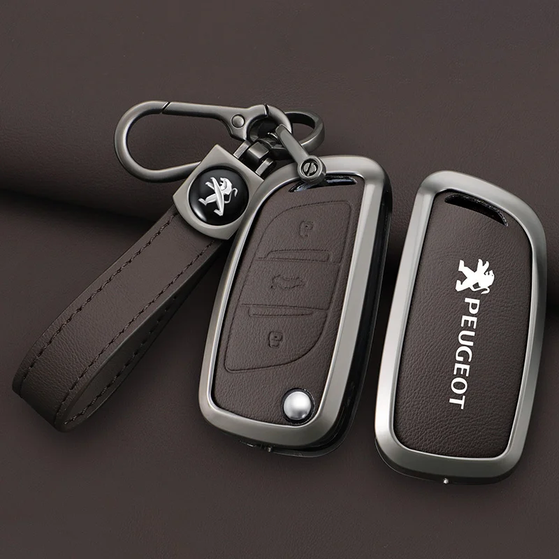 Zinc Alloy Car Key Case Cover Shell Holder Keychain Fob For Peugeot 107 207 306 307 407 308 607 Protection Key Bag Accessories