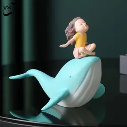 Nordic Style Whale Girl Statue, Resin Ornaments, Home Decor Crafts, Office Desk Figurines Decoration, Bookcase Sculpture Gift