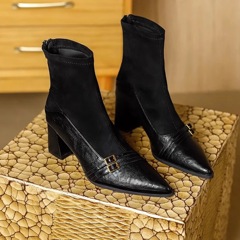 Ankle Boots for Women High Heels Pointed Toe Fashions Shoes Sexy Luxury Winter Boots 2025 Dress Pumps Chunky Botas Para Mujer