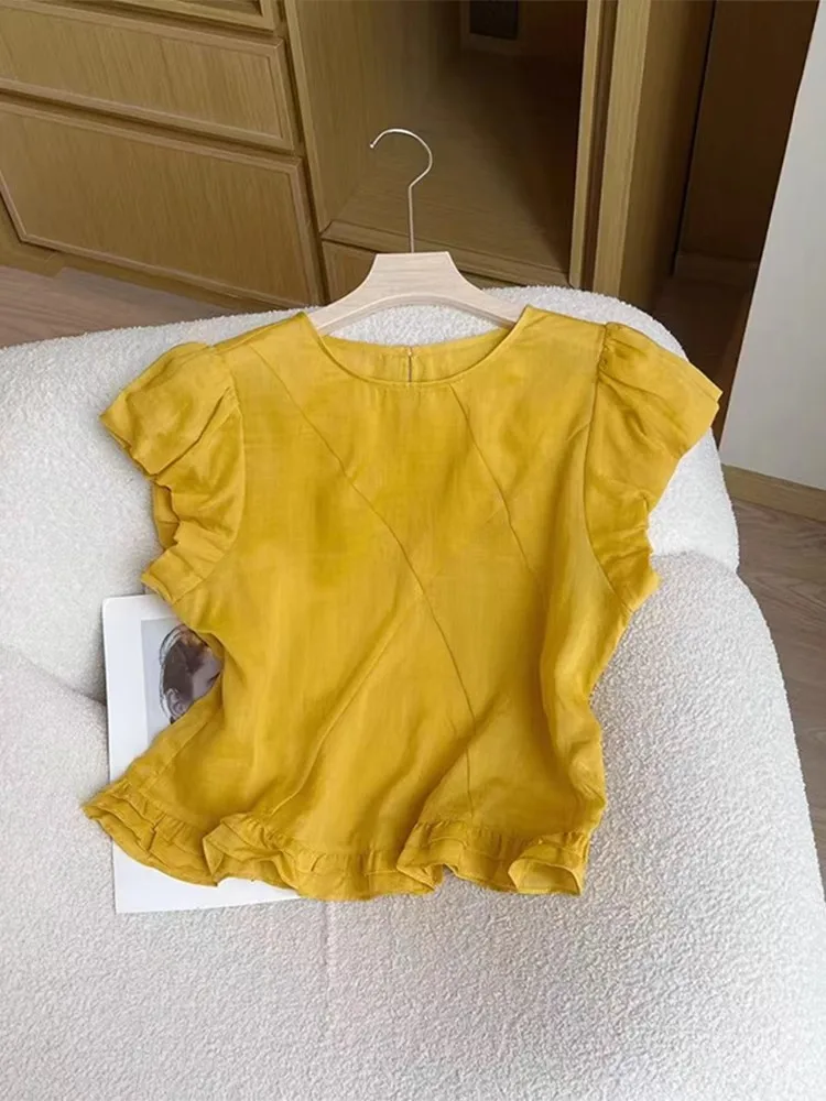 

Slimming ort Sve Women's T-irt Summer Versatile Pure Color ter Ne Design Korean Sle Age-Defng Faion Top