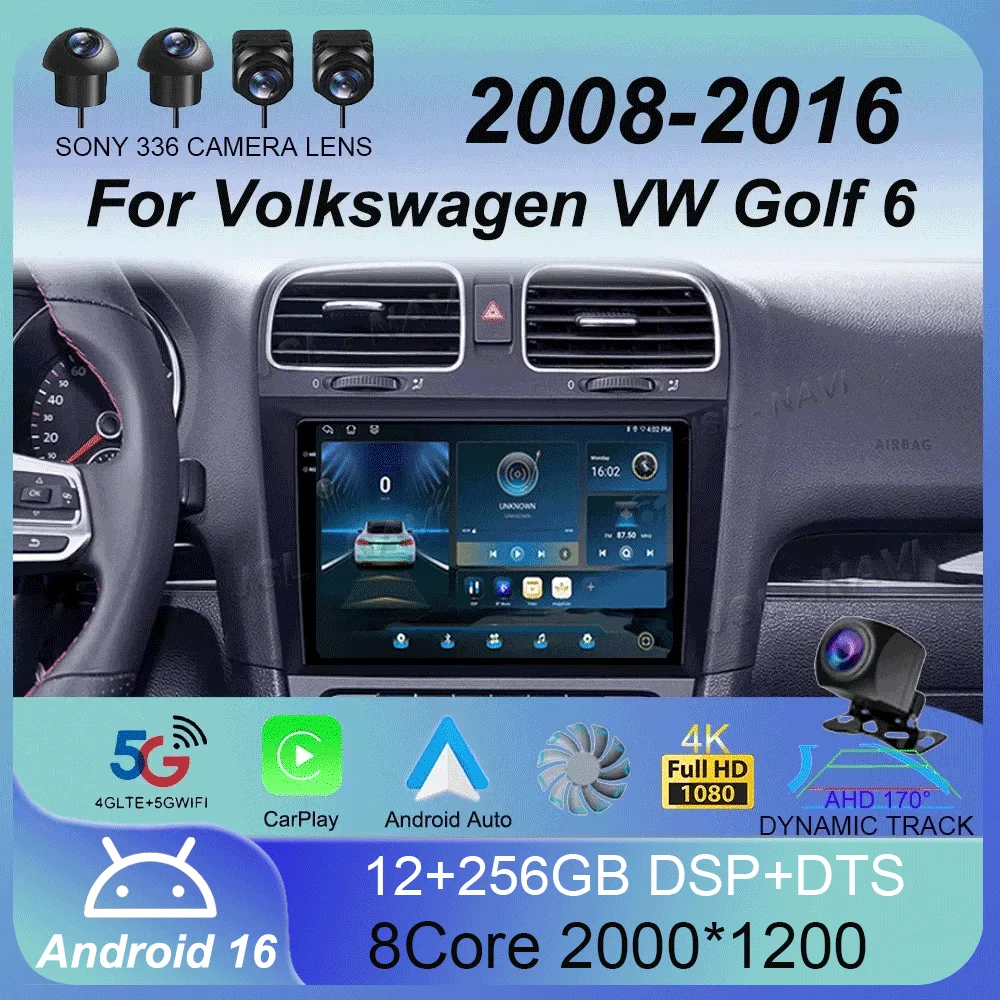 Android 16 Car Radio For Volkswagen VW Golf 6 MK6 GTI 2008-2016 Wireless Carplay Auto Radio Car Multimedia 4G DSP 2 Din