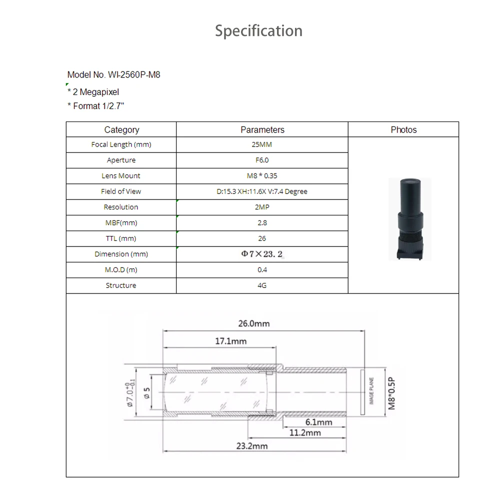 Witrue Pinhole Lens 25mm Long View M8 * 0.35 Mount Aperture F6.0 Format 1/2.7" HD Megapixel for Mini Serveillance Cameras