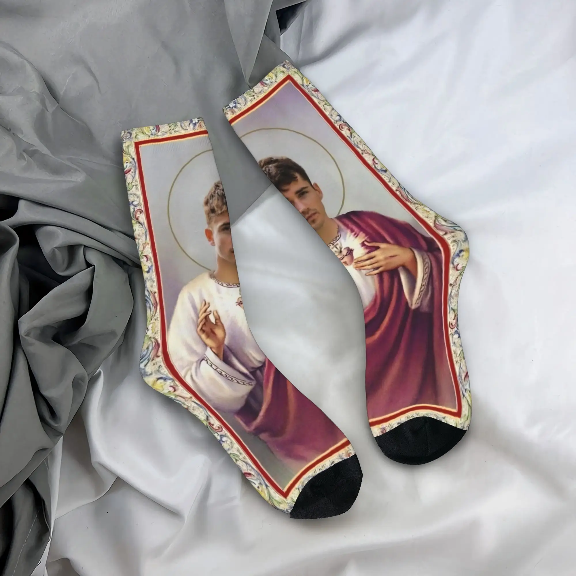 

Женские и мужские носки Charles Leclerc Jesus, забавные чулки, осенние забавные удобные носки, спортивные нескользящие носки с принтом на открытом воздухе