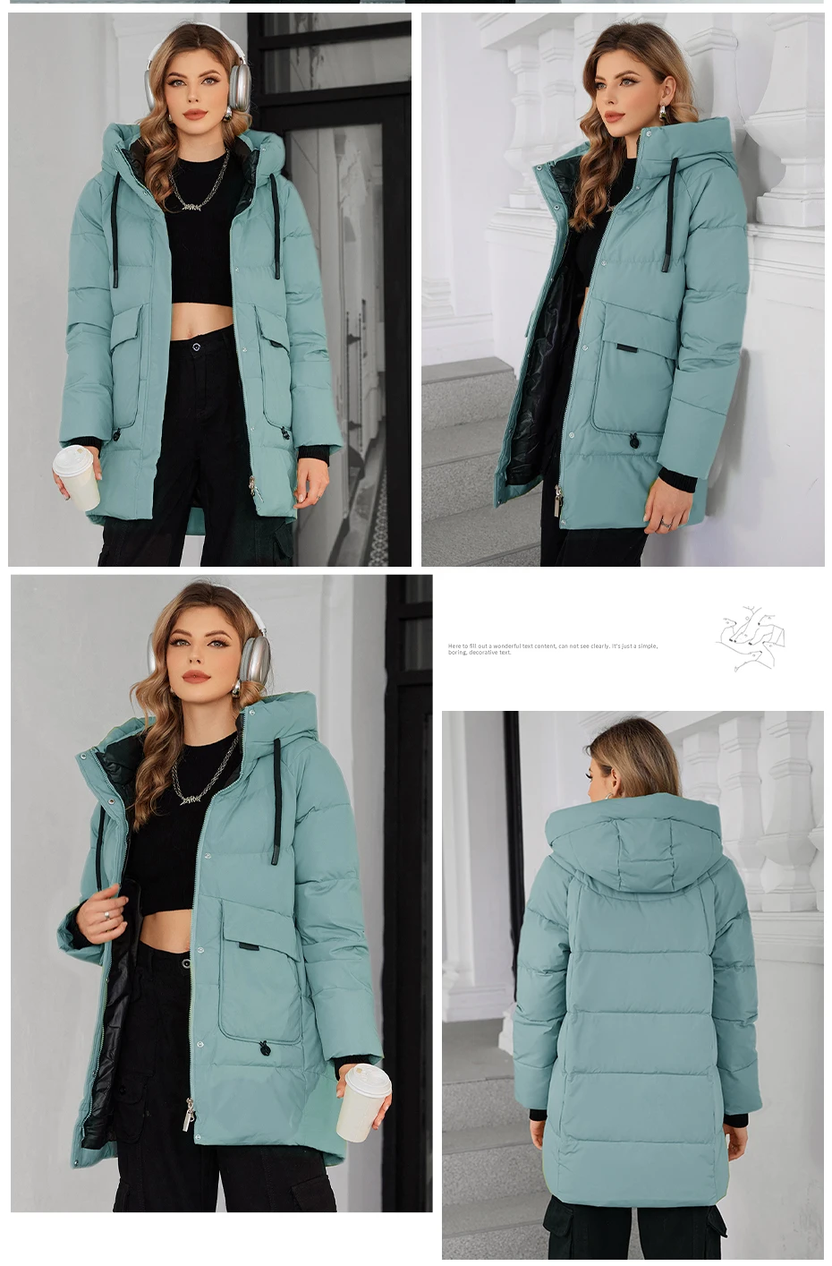 ICEbear Women's Winter Padded Jacket 2024 Hooded Zipper Warm Stylish Coat GWD3781I