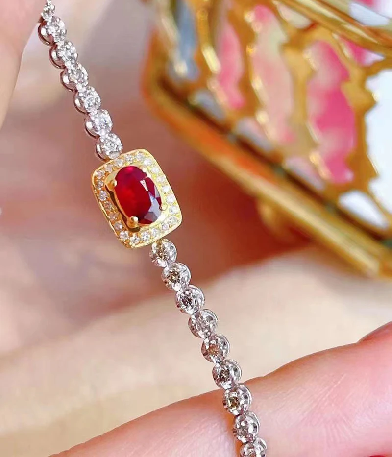 0.35Carat Natural ruby With 1Carat Natural Diamond 18K Gold Tennis Bracelet Very Shiny Quality Assurance Wedding party Birthday