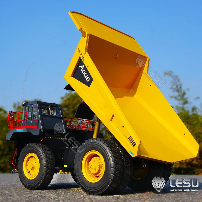 LESU 1/14 4x4 المعادن الهيدروليكية الألغام سيارة التحكم عن بعد قلابة AOUE R100E أضواء عجلات المحرك ل طامية فولفو نماذج من الشاحنات