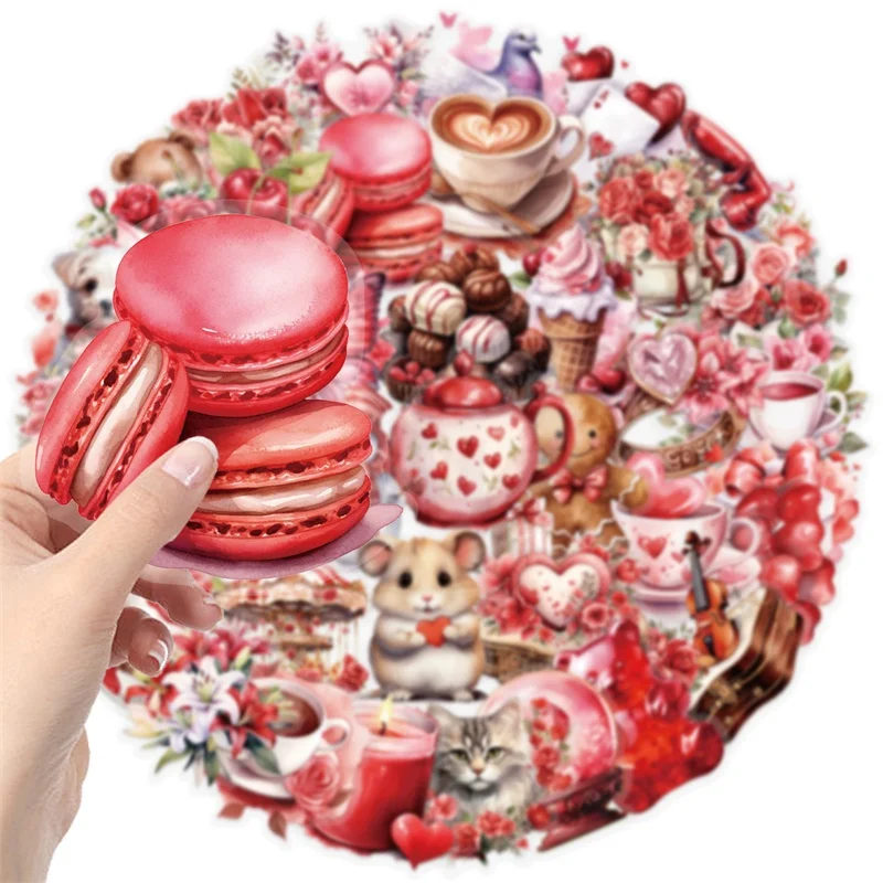 50PCS Kawaii Red Love PET Sticker Aesthetic Decoration Scrapbooking Stationery DIY Hand Accounting Supplies for Kids