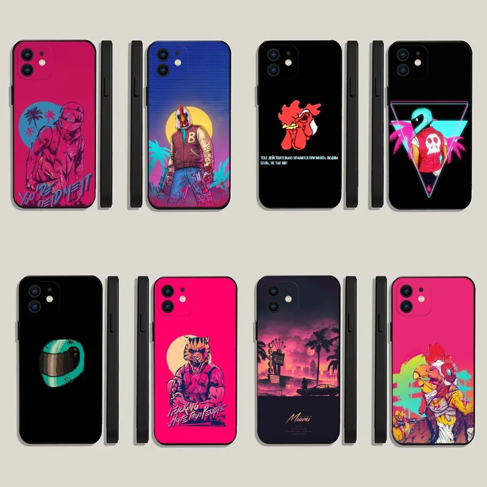 H-Hotline Miami Game Phone Case For iPhone 15,14,13,12,11,Plus,Pro Max,XS,X,XR,SE,Mini,8,7 Soft Silicone Black Cover