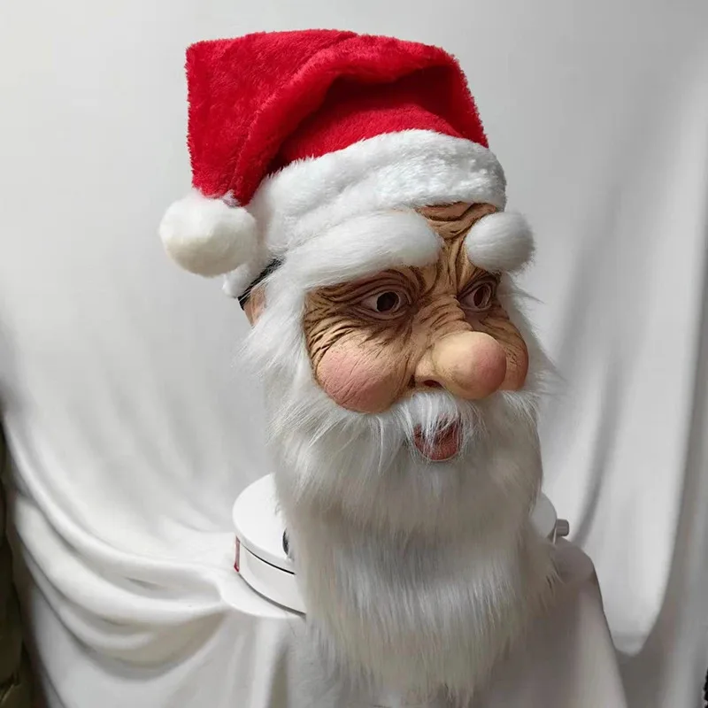 AD1 クリスマス サンタ クロース マスク 帽子 ひげ ラテックス ソフト ファニー フェイス パーティー コスプレ マスク クリスマスの日の衣装小道具 ホリデー 大人 One5@rD~