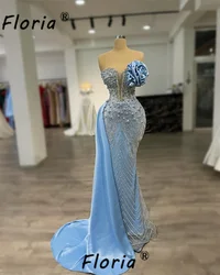 Arab Crystals Mermaid Prom Dress Sparkly Beadsd Backless Side Train Evening Gown Customized Floor Length Long Party Dresses 2025