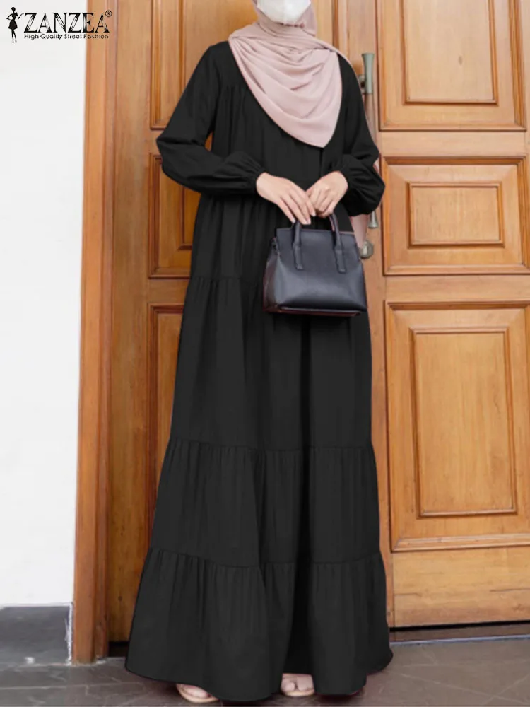 

ZANZEA Women Muslim Fashion Dress Eid Mubarek Abaya Robe Femme Long Sleeve Maxi Vestidos IsIamic Clothing Turkey Sundress Kaftan