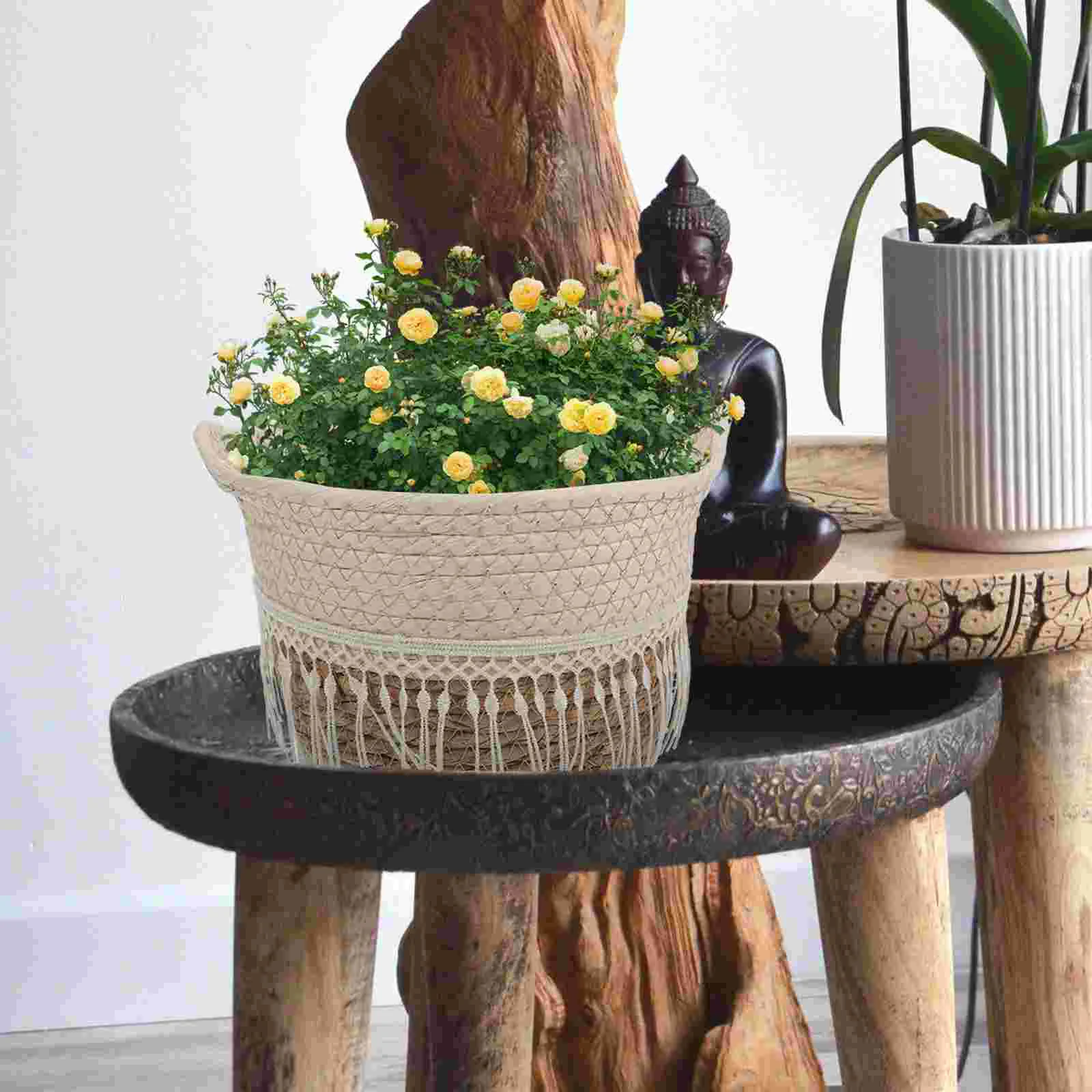 Rope Woven Plant Basket Flower Pot Container Decorative Planters for Indoor Plants