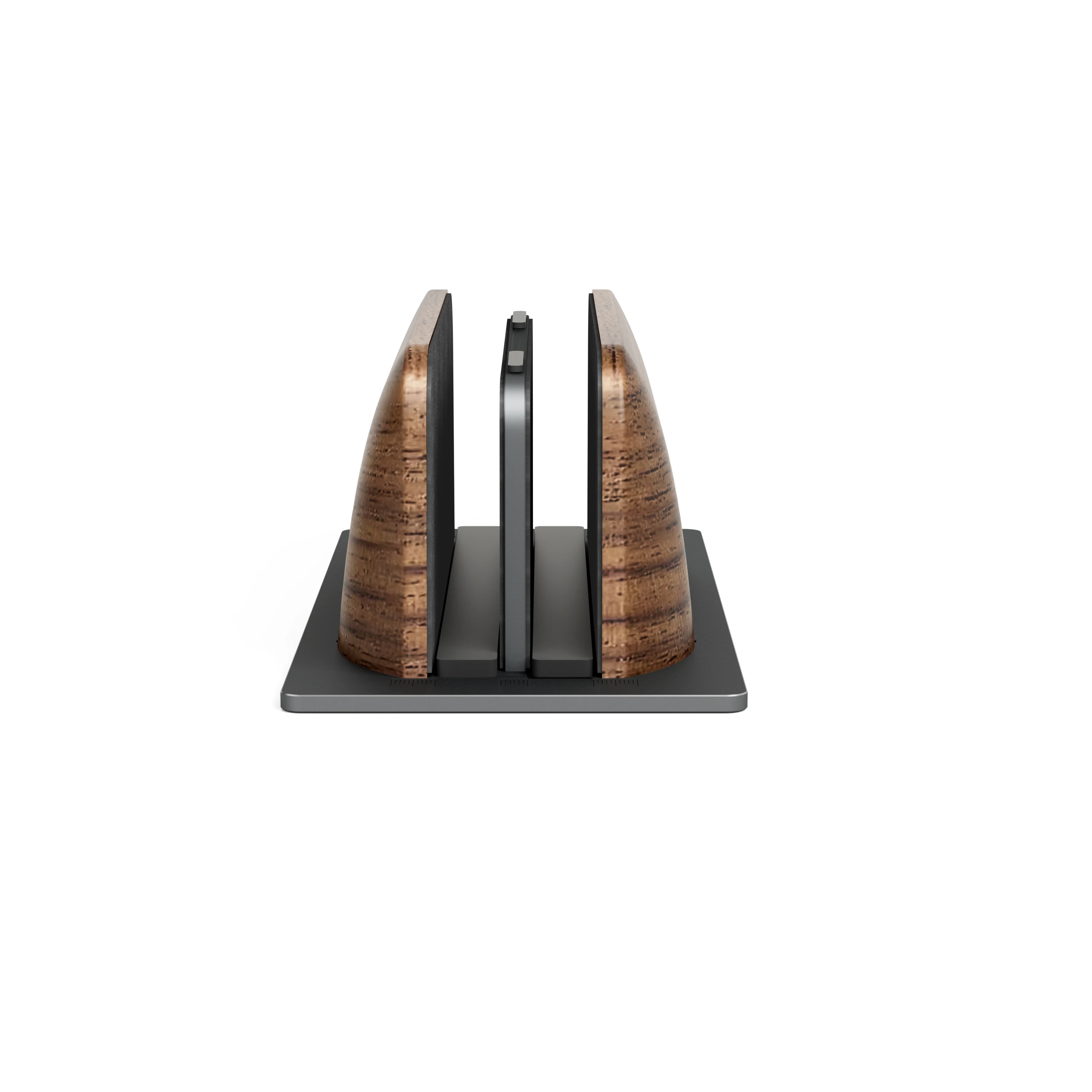 HPERGO Vertical Laptop Stand Dual Slot Walnut Wooden Laptop Holder Vertical for Desk Width Adjustable Dock