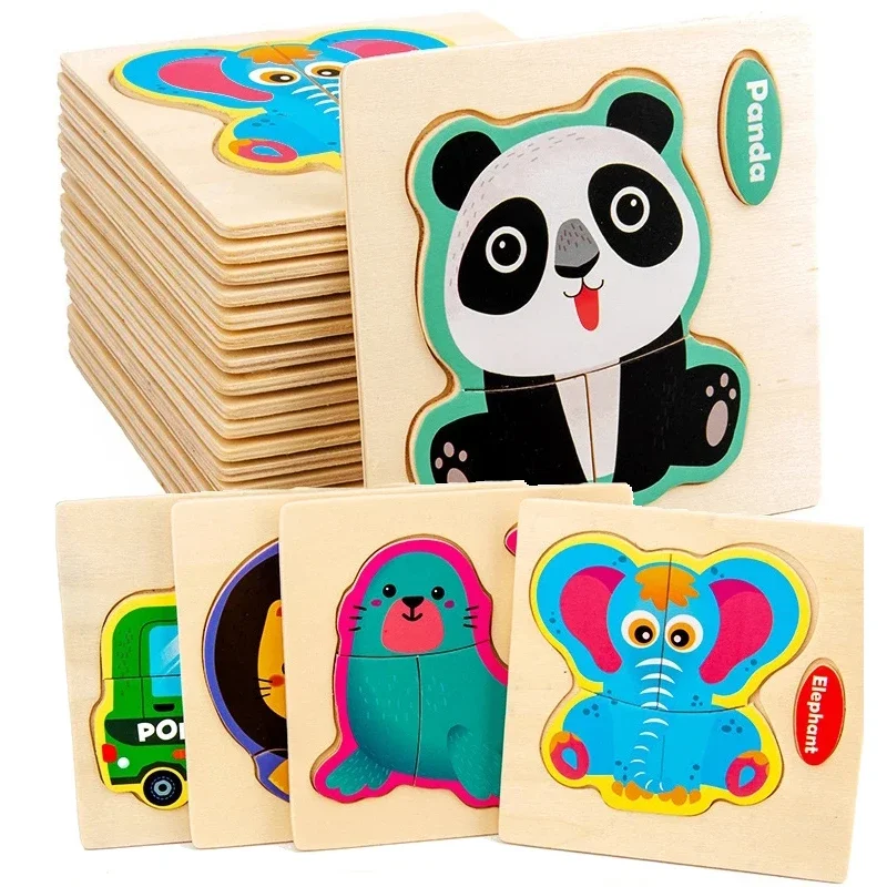 Baby Wooden Toys 3D Puzzle Cartoon Animal Vehicle Wood Puzzle Game Intelligence Jigsaw Puzzle Educational Toys for children