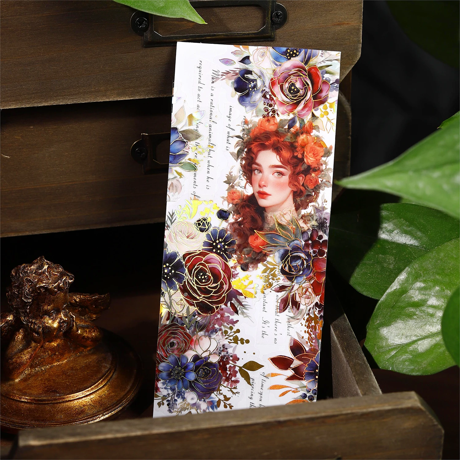 60mm*200cm Midnight Garden Series Vintage Plant Flower Bronzing PET Tape Creative DIY Journal Material Collage Stationery