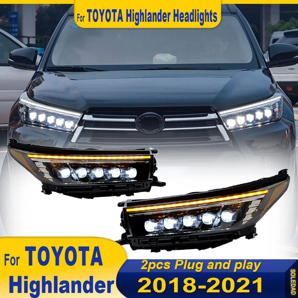 2pcs HeadLamp for Toyota Highlander Full LED Headlight 2018-2021 Headlights DRL Turn Signal High Beam Angel Eye Projector Lens