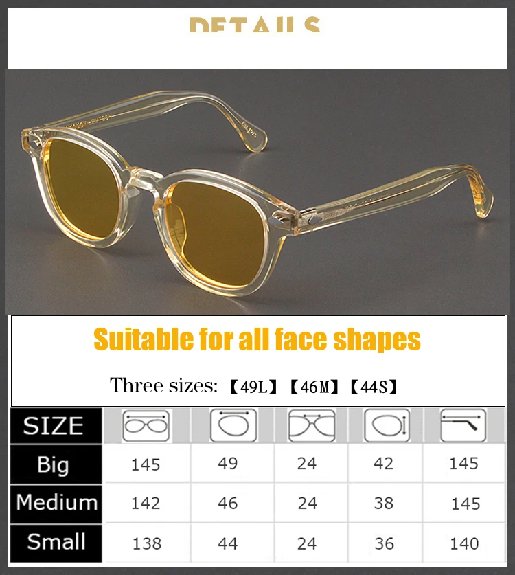 Johnny Depp Sunglasses Man Polarized Sun Glasses Woman Luxury Brand Vintage Yellow Acetate Frame Night Vision Goggles