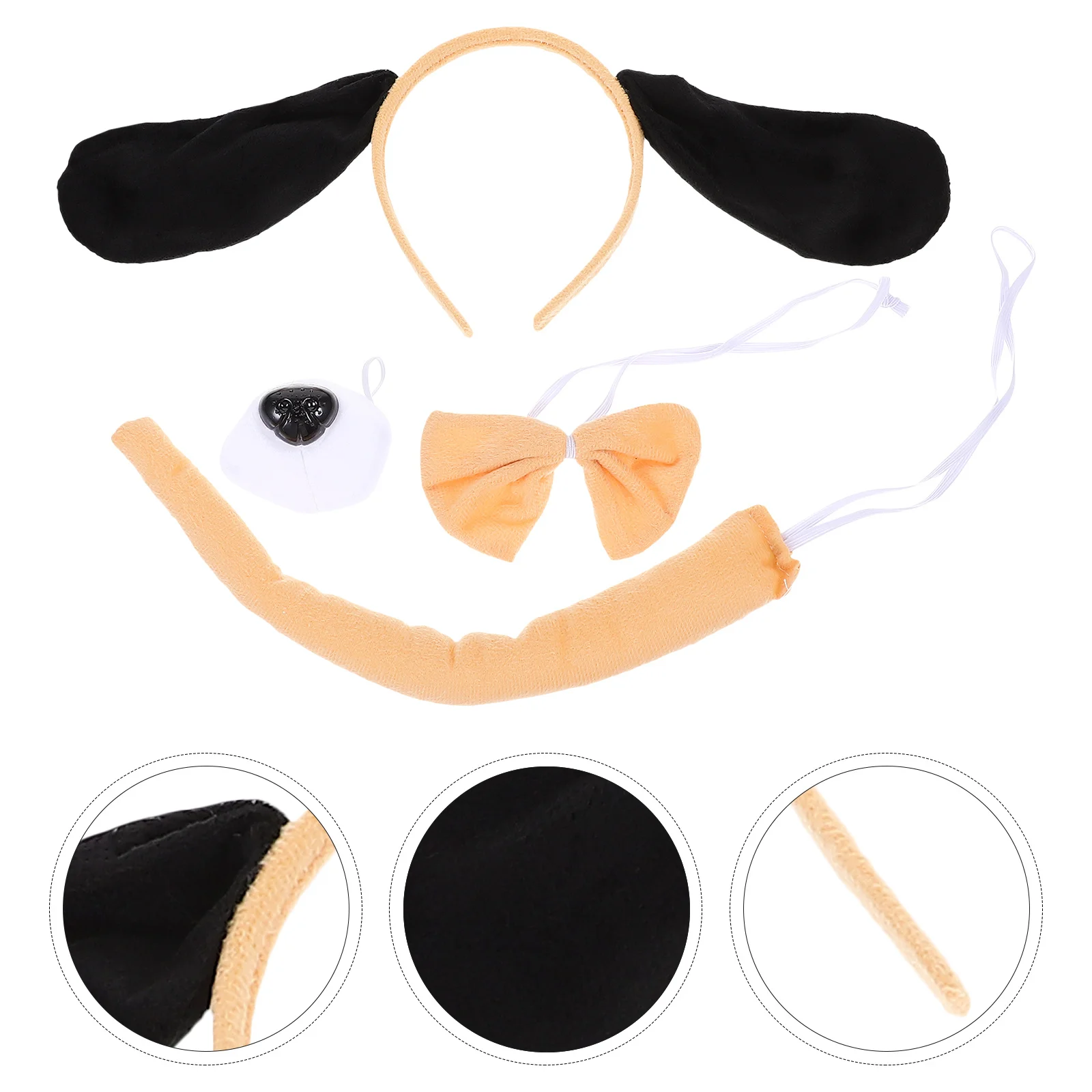 Set di fasce per orecchie di cane con coda, naso, papillon, tessuto, accessori per costumi di Halloween, servizio fotografico per feste, capelli per orecchie di cucciolo