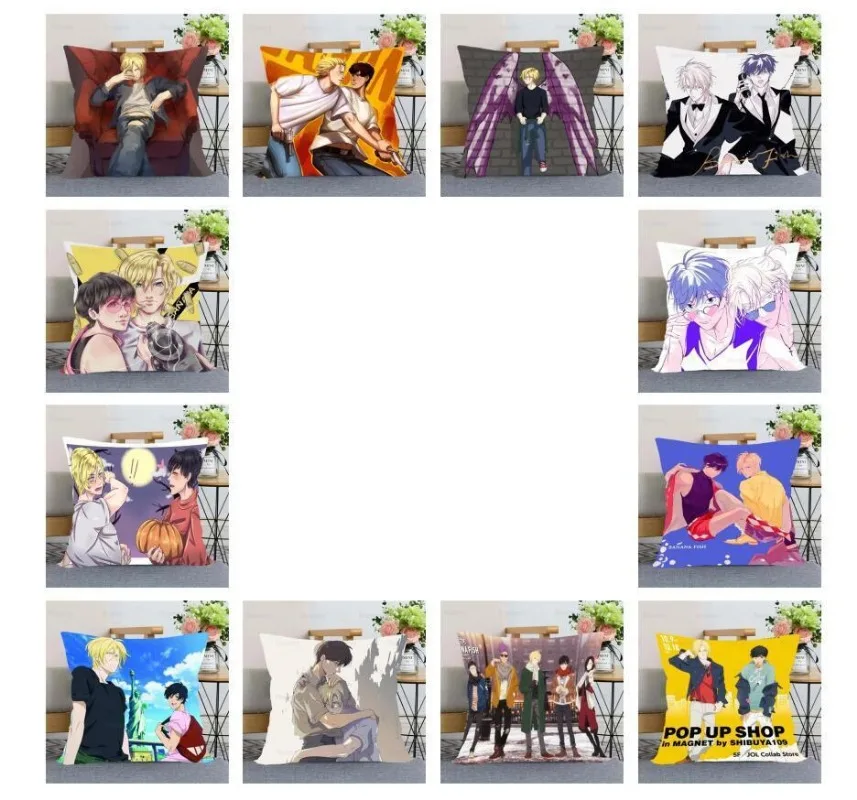 Bananenvis Anime Kussensloop Kussenhoes Decor Cartoon Kussensloop Perzik Huid Polyester