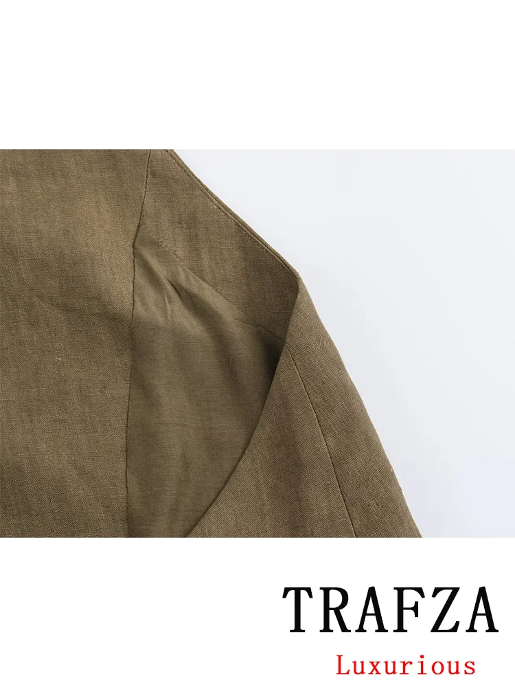 TRAFZA Vintage Casual Chic Solid Women Suit Sleeveless Backless Halter Top Loose Long Pants New Fashion 2024 Autumn Basics Sets