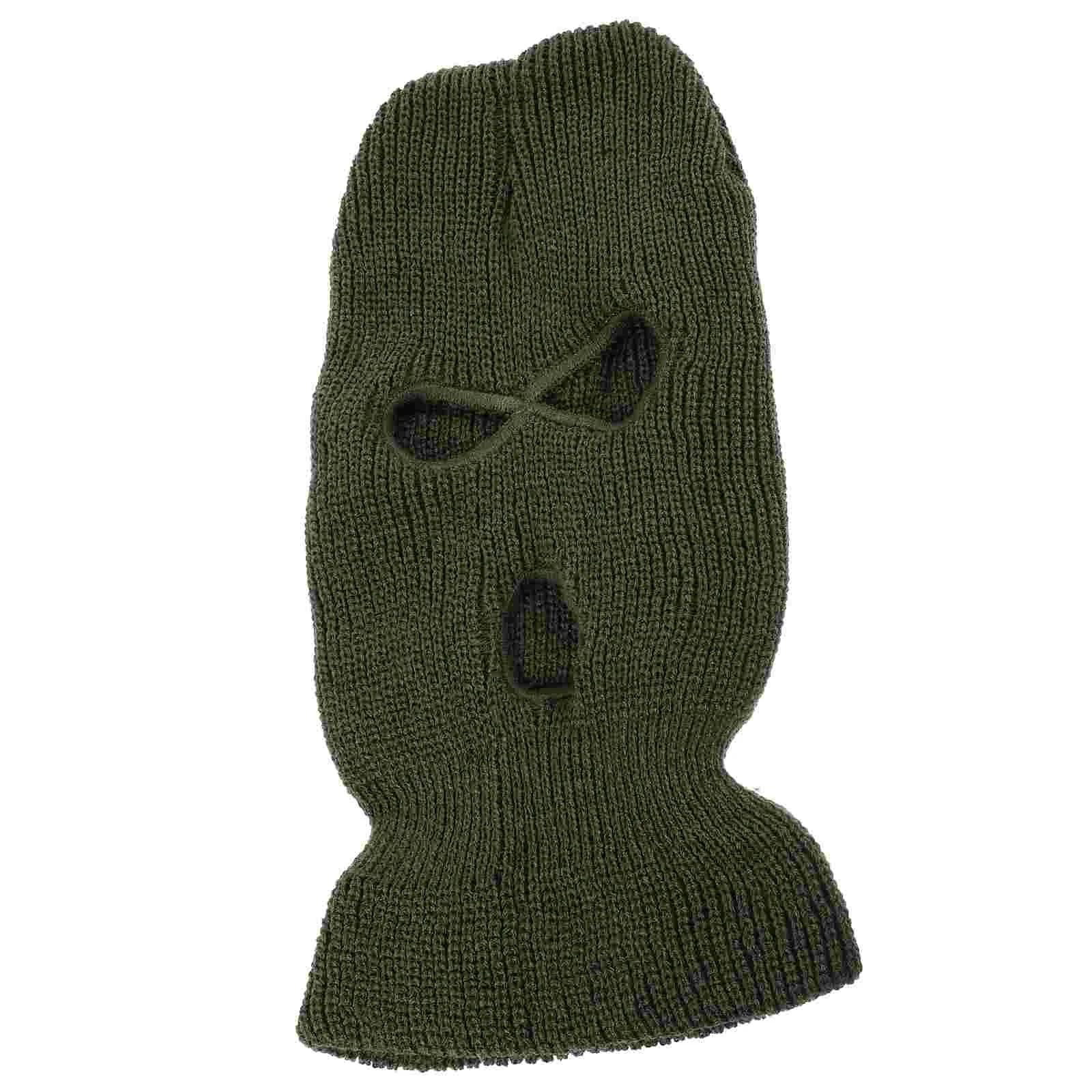 Face Masks Three Hole Wool Hat Knit Full for Ski Knitting Headgear 3-hole Dark Green Warm Cover Miss