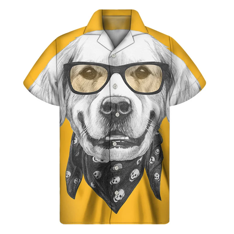 Vintage Hund Porträt Hawaii Hemd Männer Sommer Straße kurze Ärmel 3d gedruckt Tier Haustiere T-Shirts Tops Knopf Hemden Revers Bluse