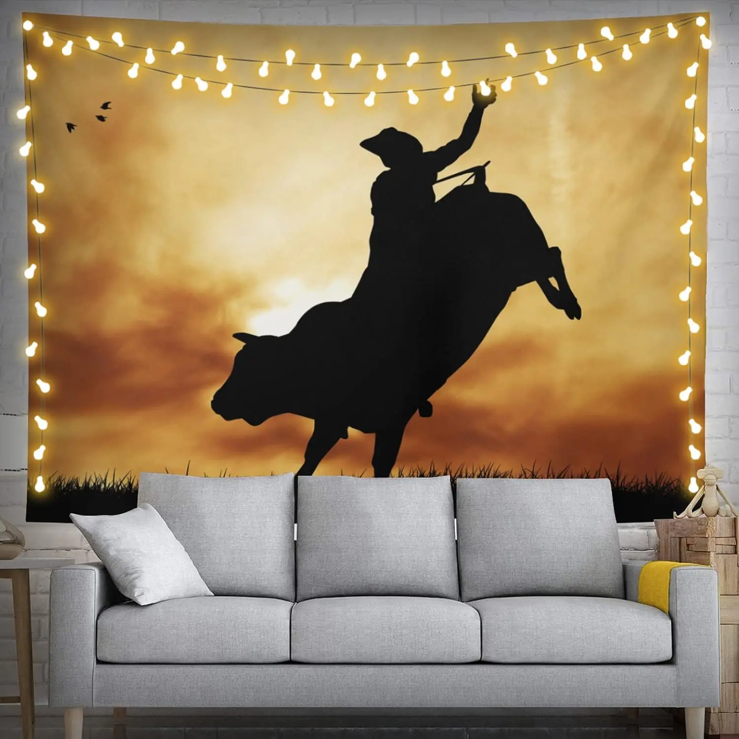 Western Cowboy Tapestry Rodeo Bull Rider Wall Hanging Party Decorations Home Decor For Bedroom Living Room Dorm (200 X 150cm)
