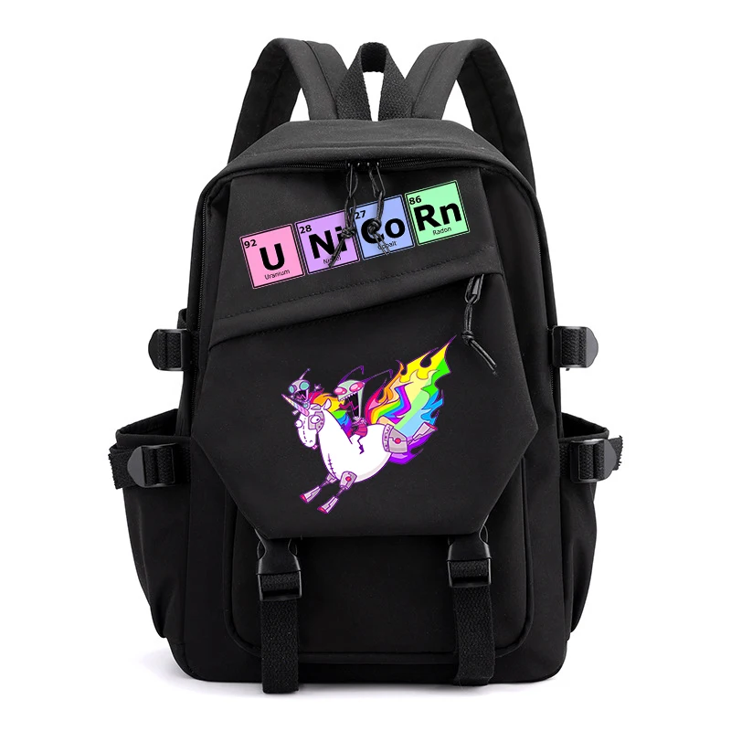 Mochila con estampado de unicornio para niñas, mochila para estudiantes del campus, bolsa informal negra para niños, regalo de regreso a la escuela