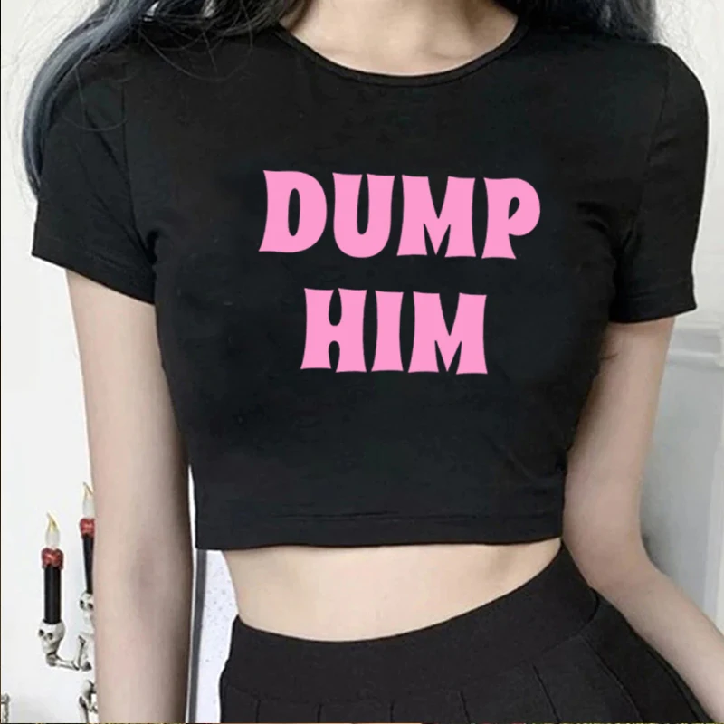 Dump He Babes Hot Girl Millennial Style Women Cropped Top Women Cropped T-Shirt Printed Raglan Short Sleeve O-Neck Baby T-Shirt