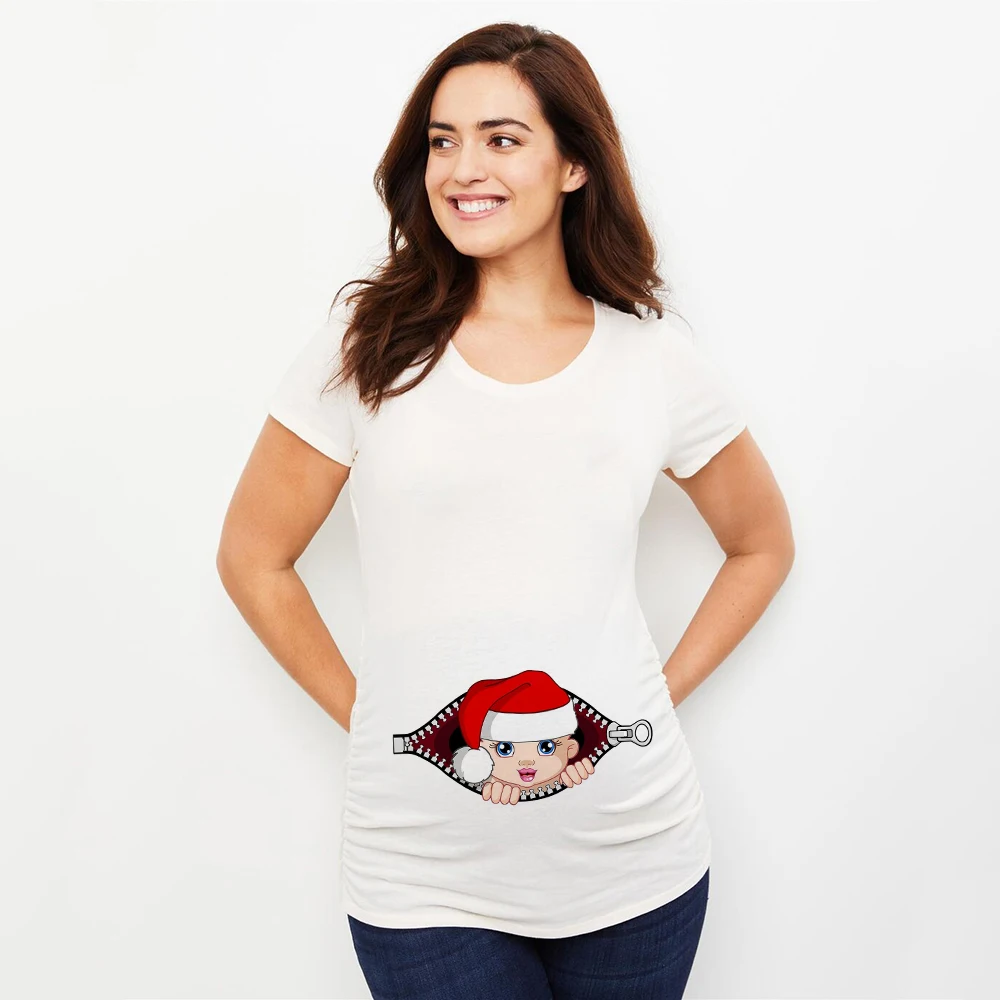 Camiseta de maternidad con estampado de muñeco de nieve para bebé, ropa de embarazo divertida, bonita, 1ª Navidad en el interior