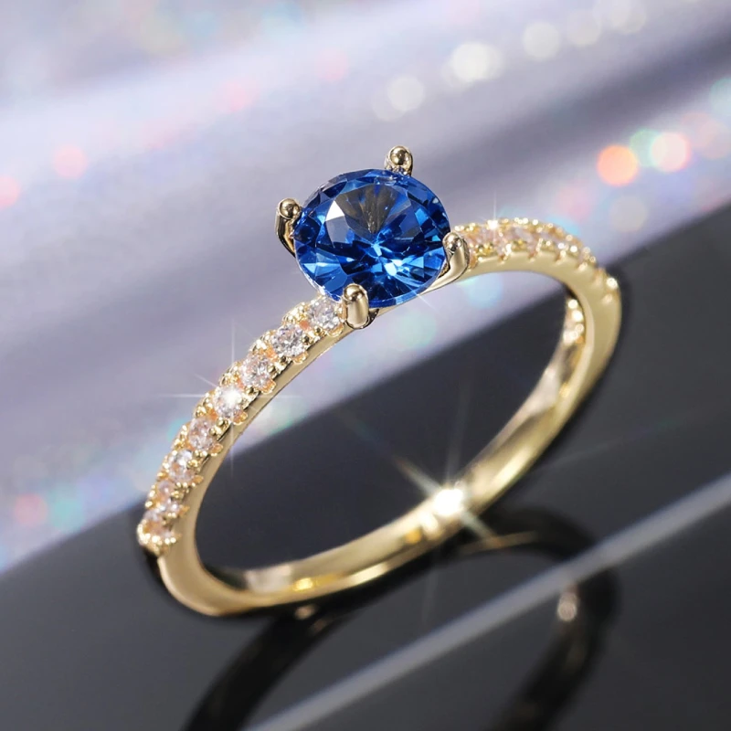 Huitan Klassisches 4-Krallen-Design, rund, Zirkonia, für Damen, Hochzeit, Verlobungsringe, 3 Farben erhältlich, zurückhaltender Brautschmuck, heißer Verkauf – Detail 30