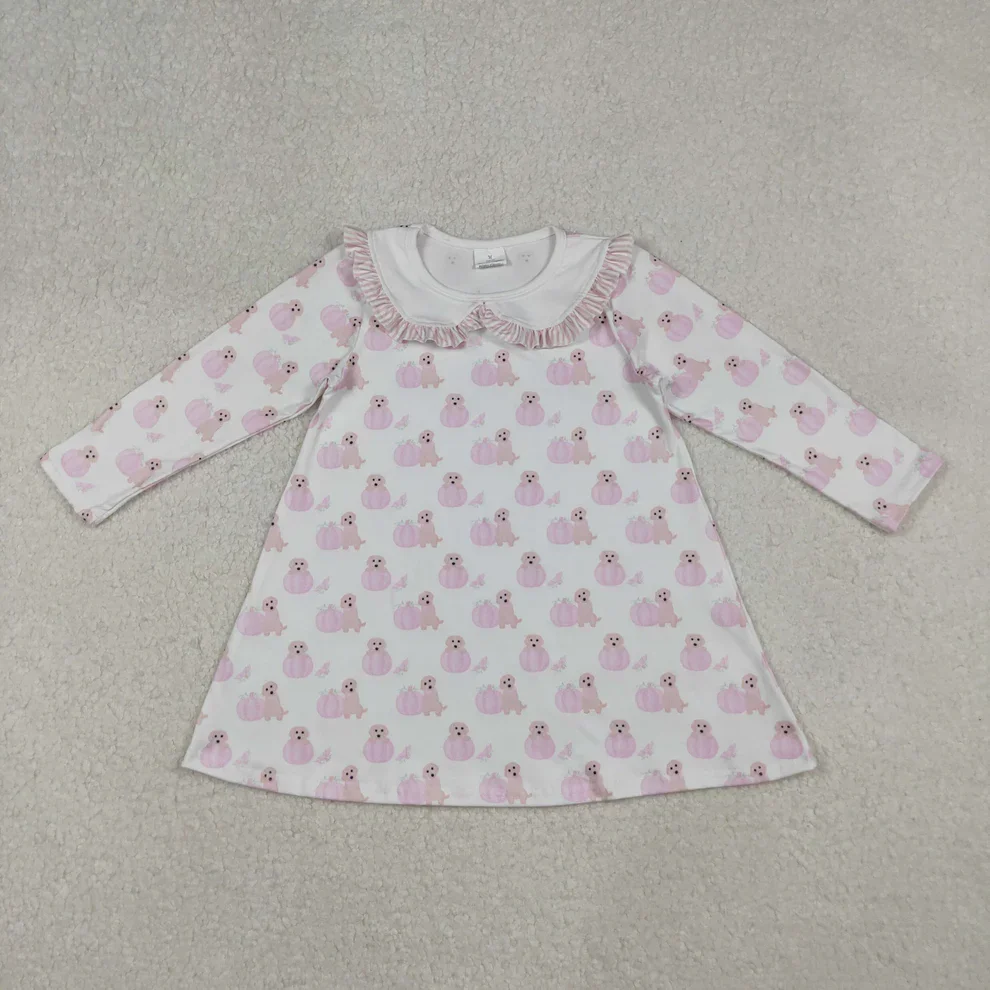 

Платье с длинными рукавами для маленьких девочек, детское платье с рисунком тыквы и щенка