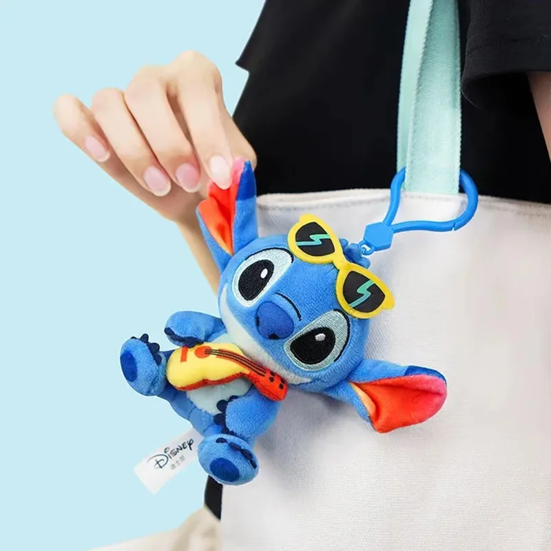 ---- HEIßER Disney Toy Story 12cm Stich Kawaii Plüsch Spielzeug Gitarre Cartoon Gefüllte Anime Tasche Schlüsselbund Anhänger Auto Schlüsselring Weihnachten
