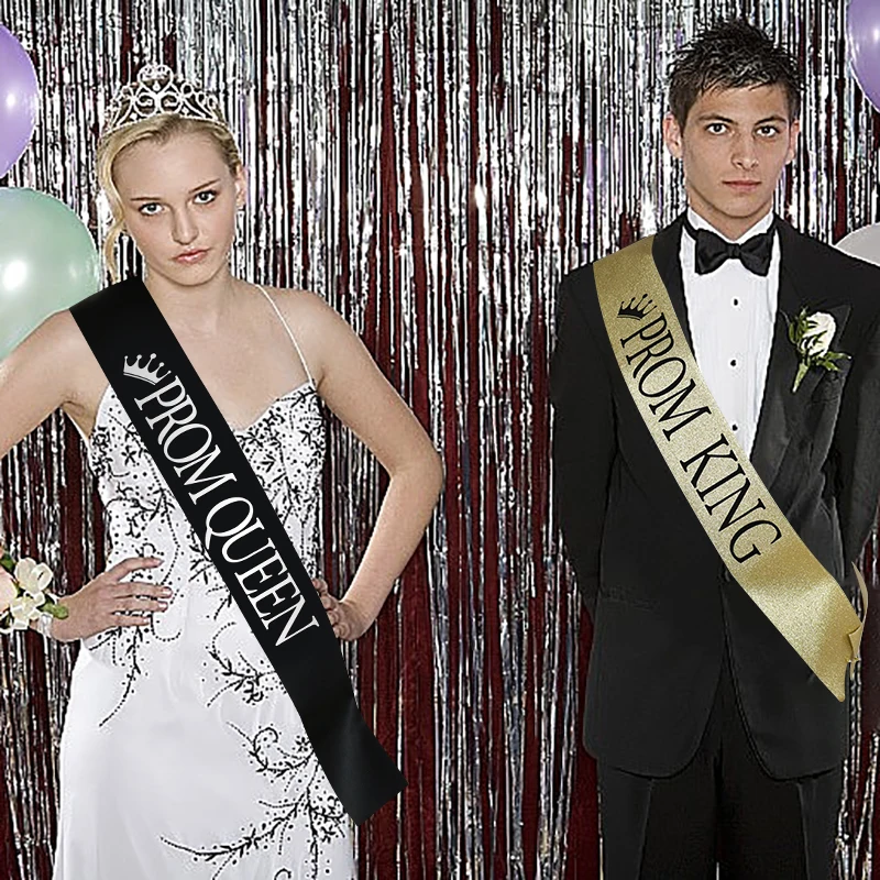 Schärpen für Abschlussball, König und Abschlussball, Königin, glitzernde Satin-Schärpe für Männer und Frauen, Junggesellenabschiede, Geburtstag, Nacht, Tanzparty, Dekorationszubehör – Detail 5