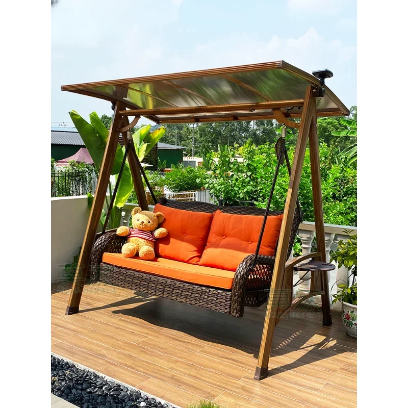 Outdoor Swing Glider Rattan Chair Outdoor Courtyard Terrace Rainproof Aluminum Alloy Double Solar Swing Rocking canopy tent