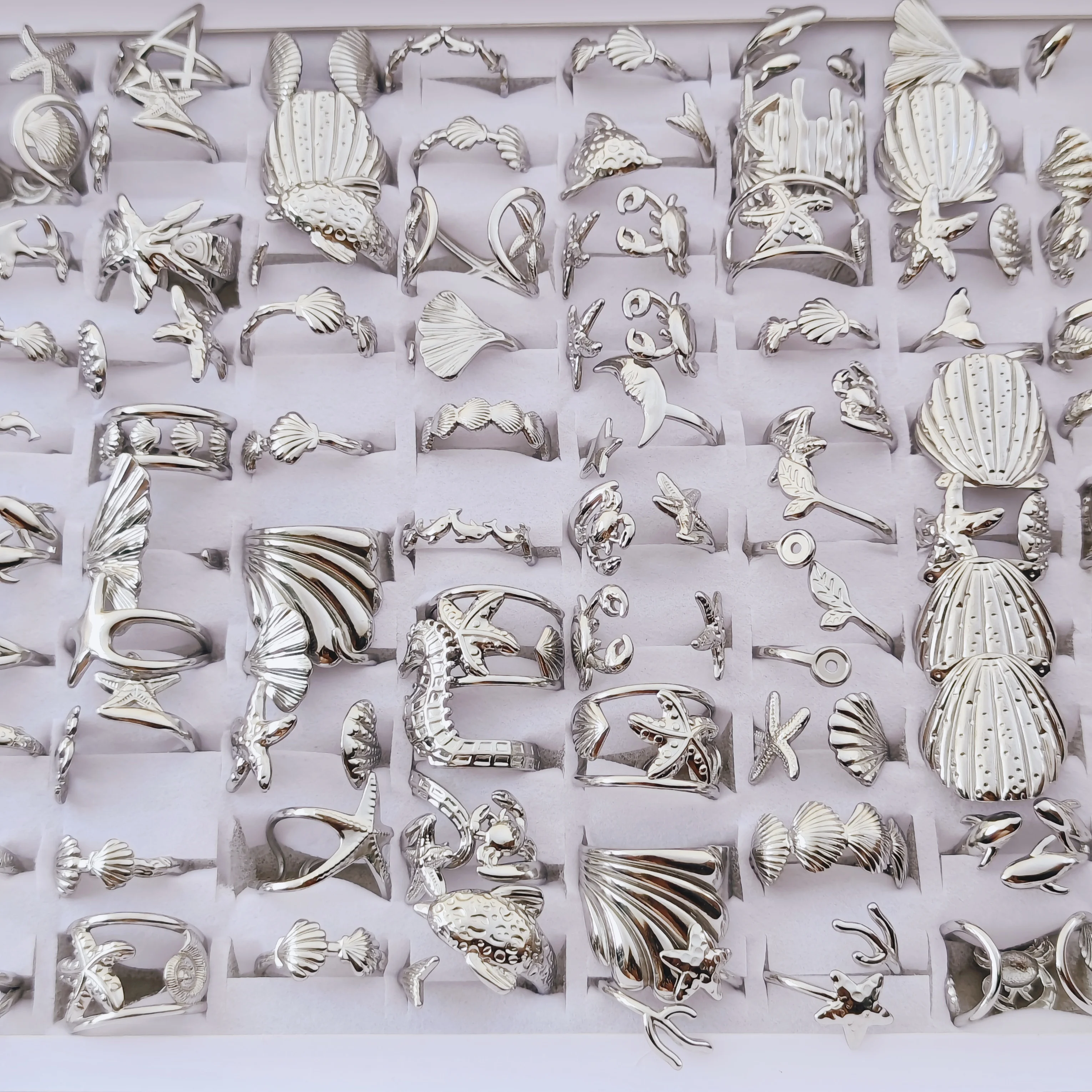 10 Stück verstellbare Ringe aus Edelstahl für Damen und Herren, Ozean-Tier- und Pflanzen-Themen-Schmuck, Großhandelsgeschenke – Detail 8