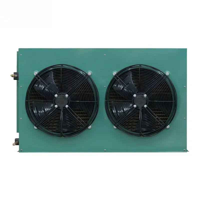Industrial Air Cooled H Type Condenser Dual 400mm Fans Motor Heat Exchanger Inner Grooved Copper Tube Powder Coated Cold