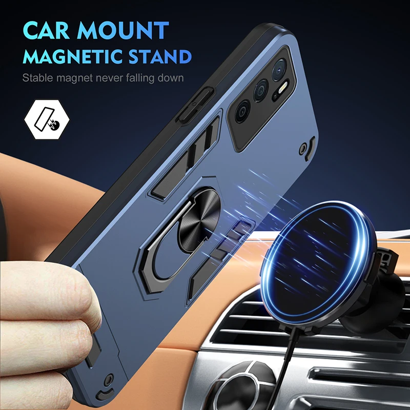 Armor Case For OPPO A16 A16S A17 A17K A18 A36 A38 Full Body Rugged Protective Car Magnetic Ring Stand Hard Phone Cover