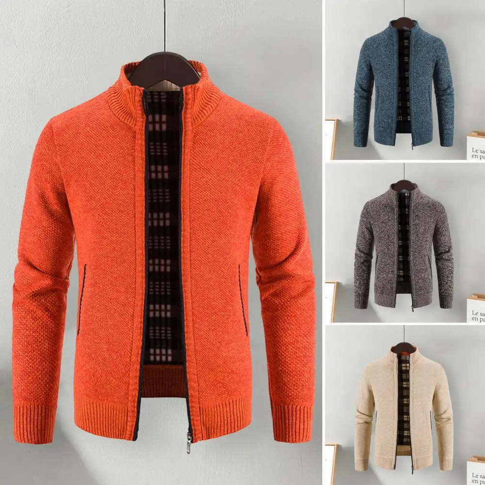 

Men Sweater Coat Knitted Sweater for Men Stylish Men's Full Zip Cardigan with Pockets Solid Color Knitted Sweater for Casual