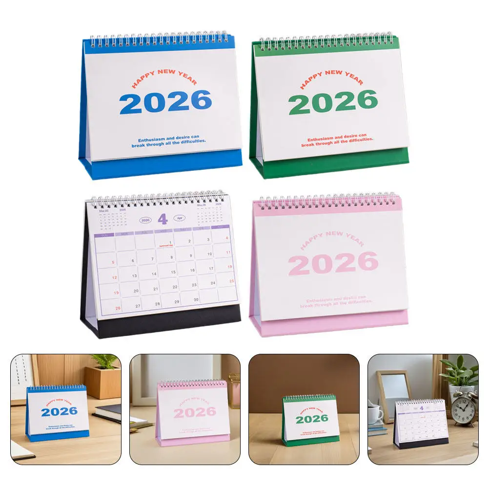 

4Pcs 2026 Desk Calendar Standing Flip Desktop English Layout Habit Tracker Monthly Schedule Home School